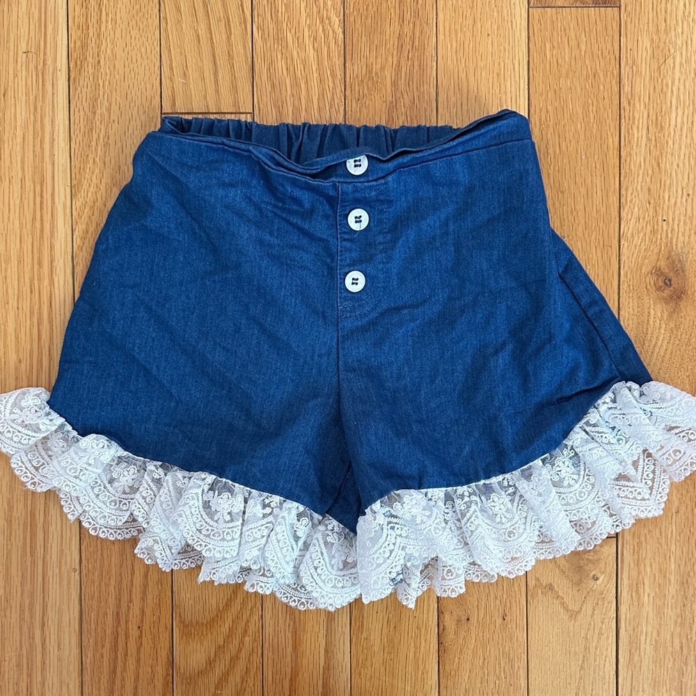 Mia Belle Denim Blue Lace-Trim shorts